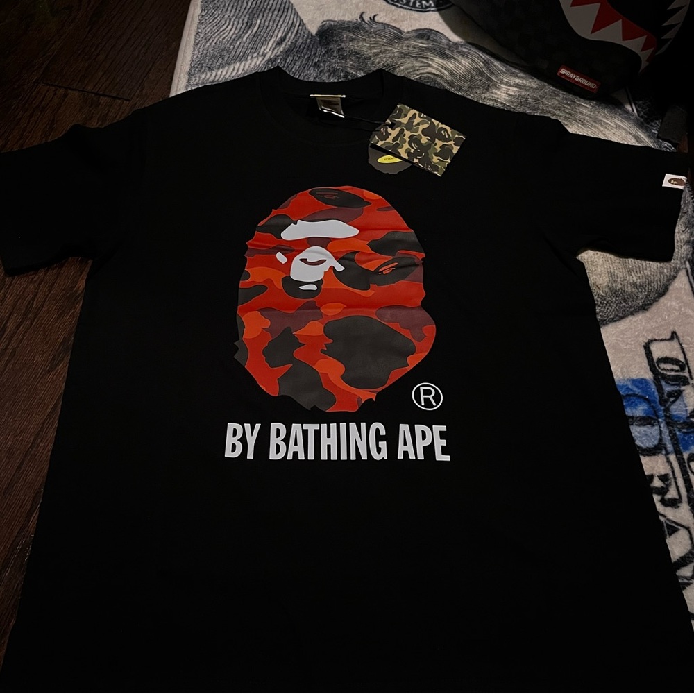 Bape Black Tee with Red Camo Graphic